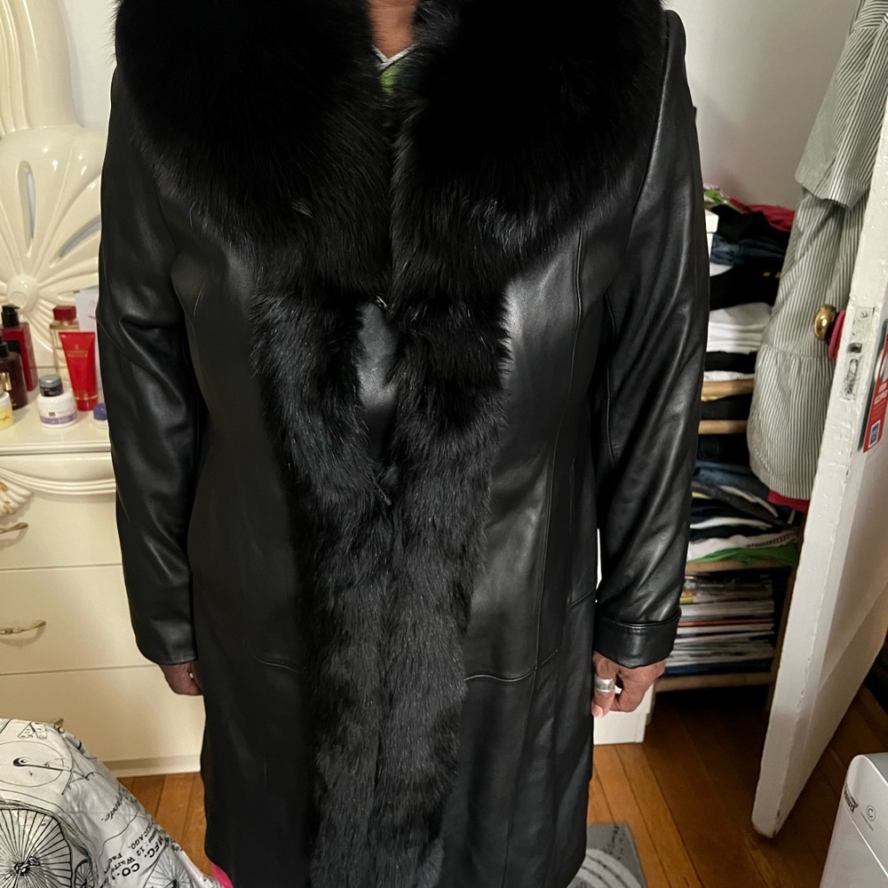 Black Fur Leather Trench Jacket